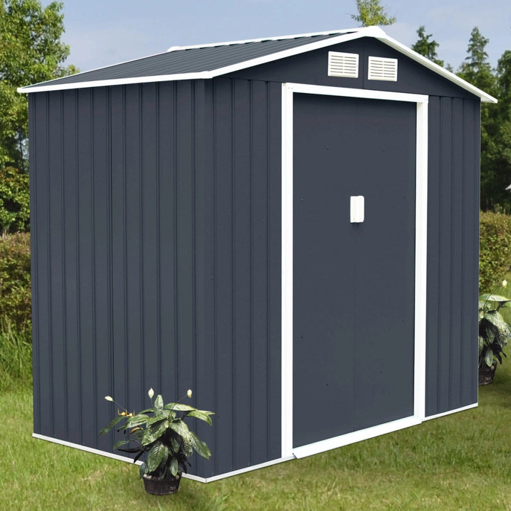 Box Casetta da giardino per gli attrezzi 213x127x185cm in lamiera d'acciaio Grigio-Casette da giardino