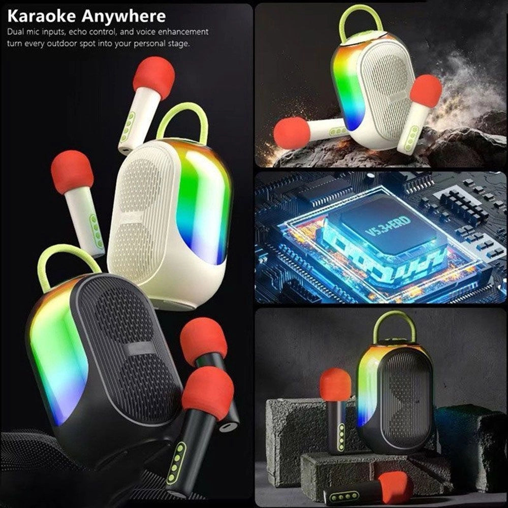 Trade Shop - Altoparlante Karaoke Bluetooth Wireless Portatile Con Microfoni Effetti Luce Rgb Q-yx133 -