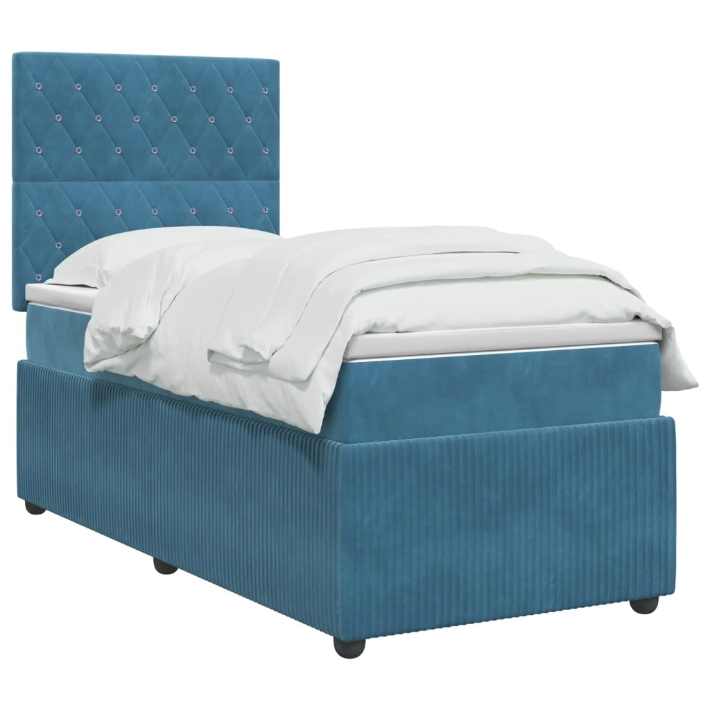Letto Box Spring LED con Materasso Blu 90 x 190 cm Velluto 3455973