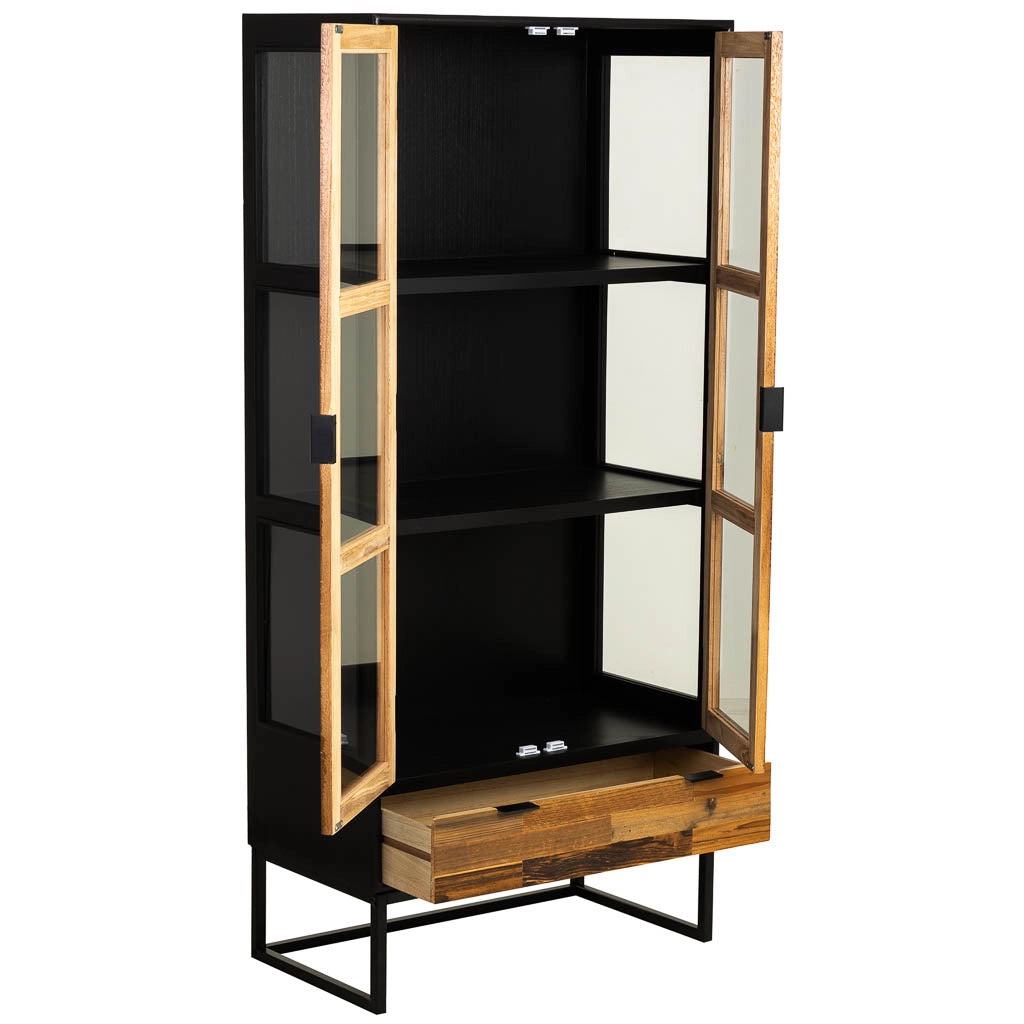 Vetrina in legno di recupero nero con 2 ripiani 72x40,5x158,5h cm