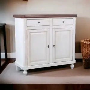 Credenza base napoletana in legno Shabby chic 2 ante bianco anticato e noce scuro