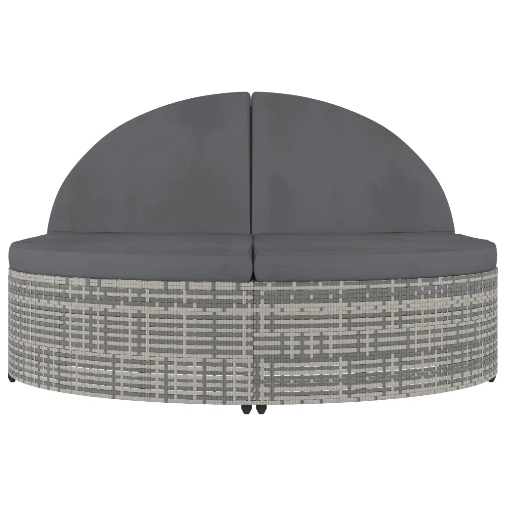 Lettino Prendisole a 2 Posti con Cuscini in Polyrattan Grigio 48127