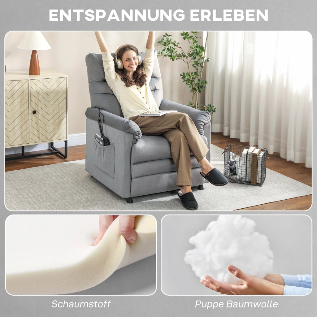 Poltrona Relax Massaggiante Elettrica Reclinabile con Lendenheizung ¨C Zephmum ¨C Grigio