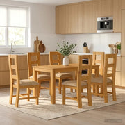 Set da pranzo 7 pz Beige Legno di Quercia Massello 3430378