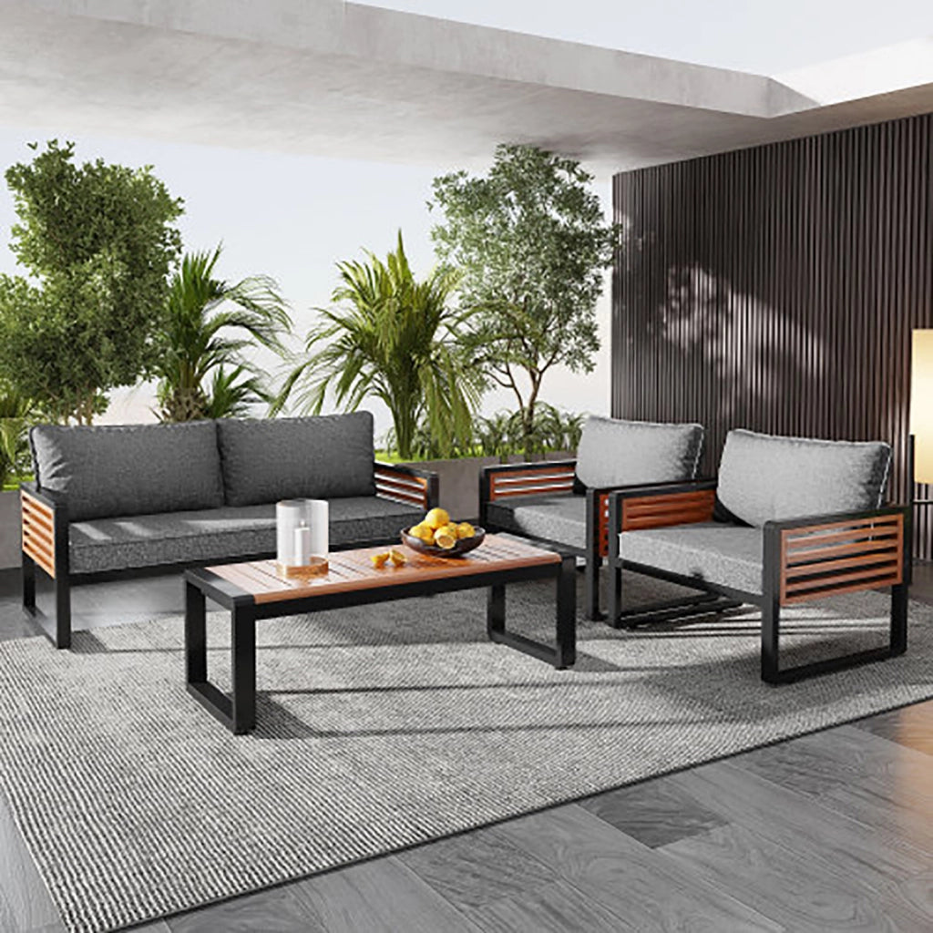 Canap?? da giardino con 4 parti - Xylo - 1x2 posti 2x sedie singole 1x tavolo grigio