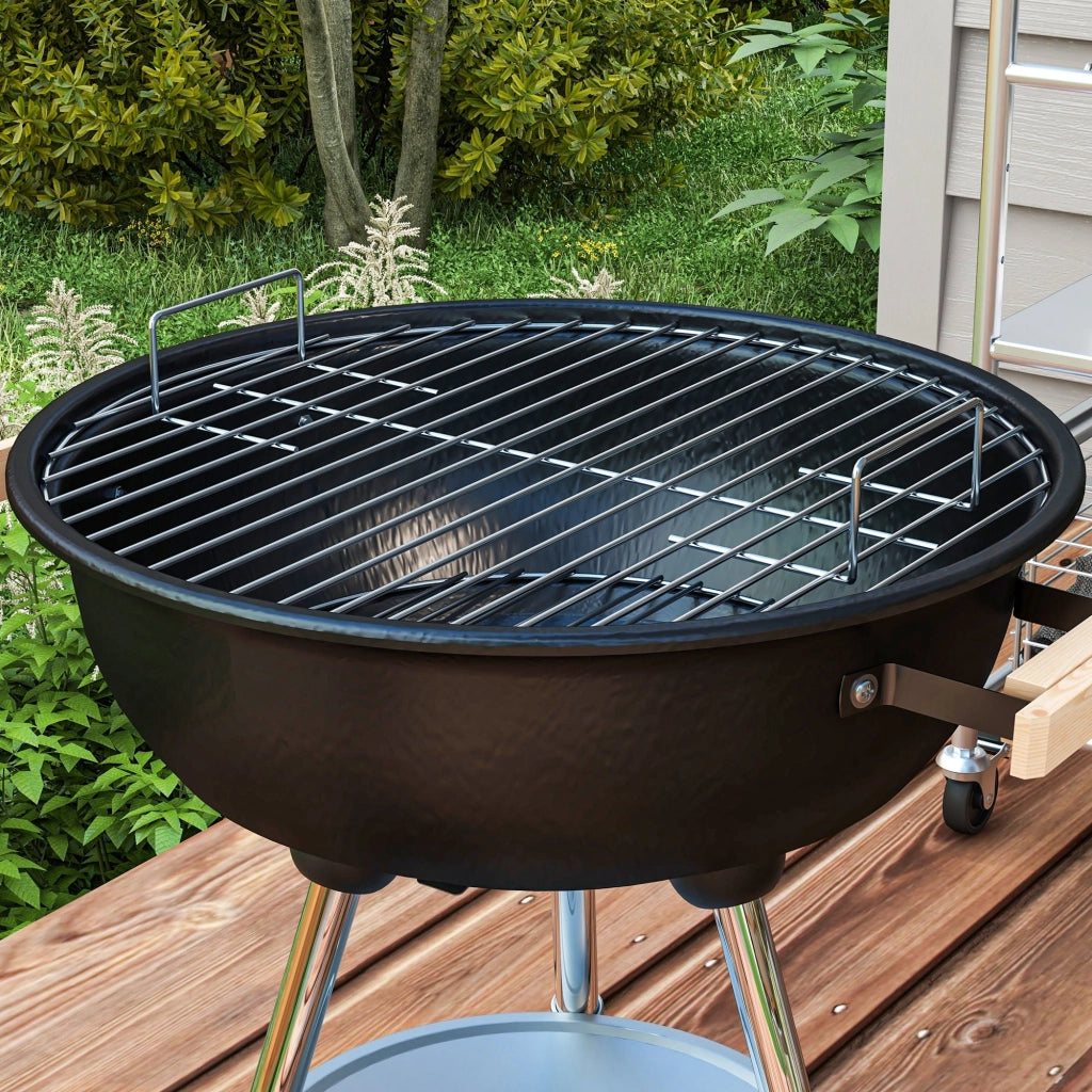 Barbecue a Carbonella con Griglia in Acciaio Coperchio e Prese d'Aria e Ruote Nero