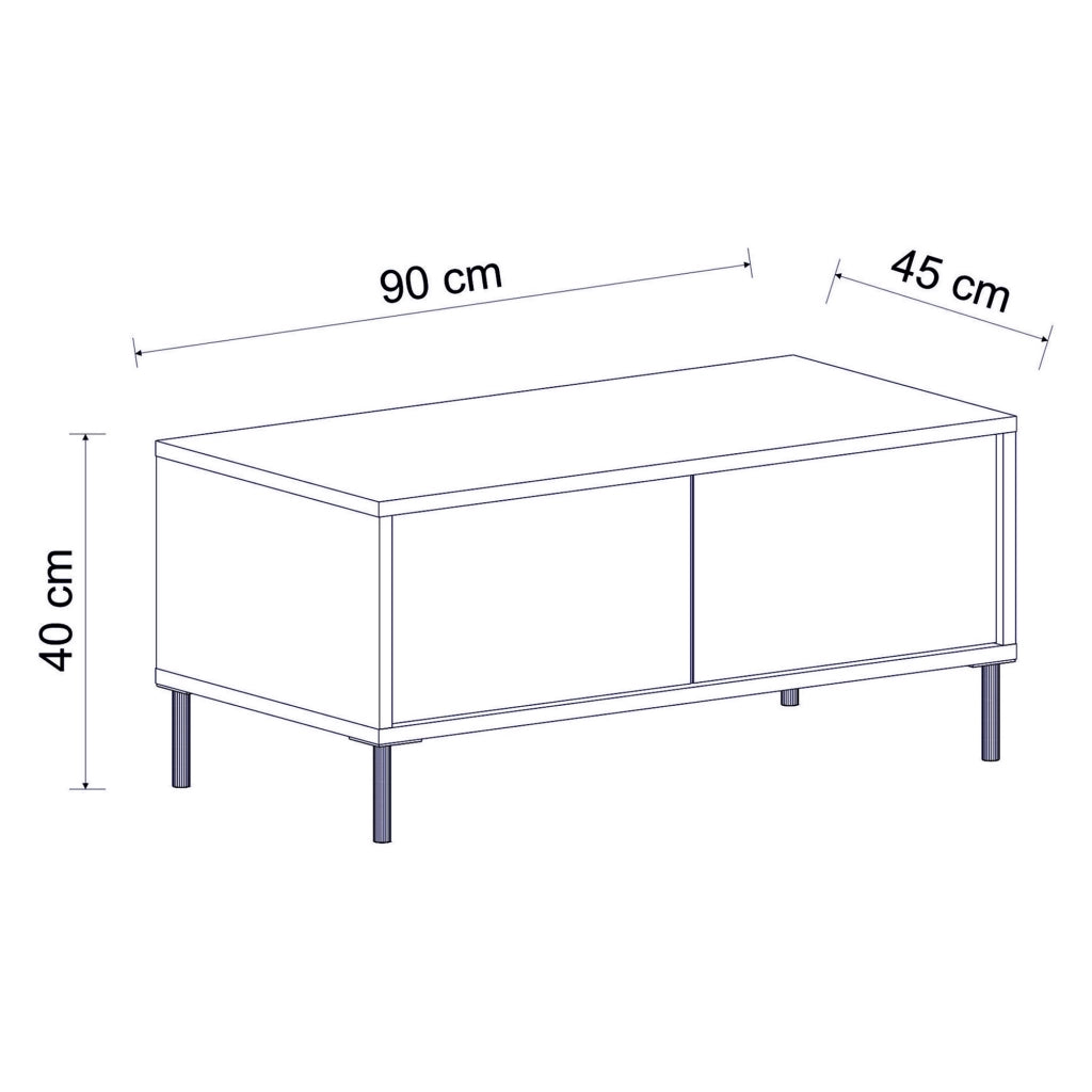 Zerbolo, Tavolino da Salotto con Piedini, 90x45x40h cm Nero Antracite