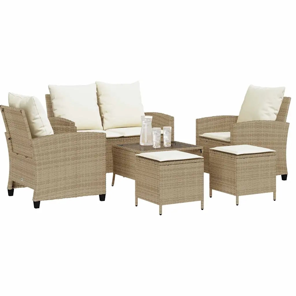 Set Divano da Giardino 6 pz con Cuscini Beige in Polyrattan 3324581