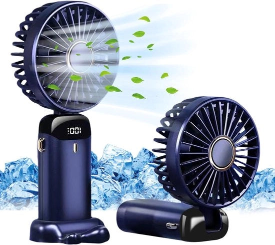 Ventilatore manuale con 5 velocità - caricabile via USB - alimentato da batteria - ripiegabile - con display LED