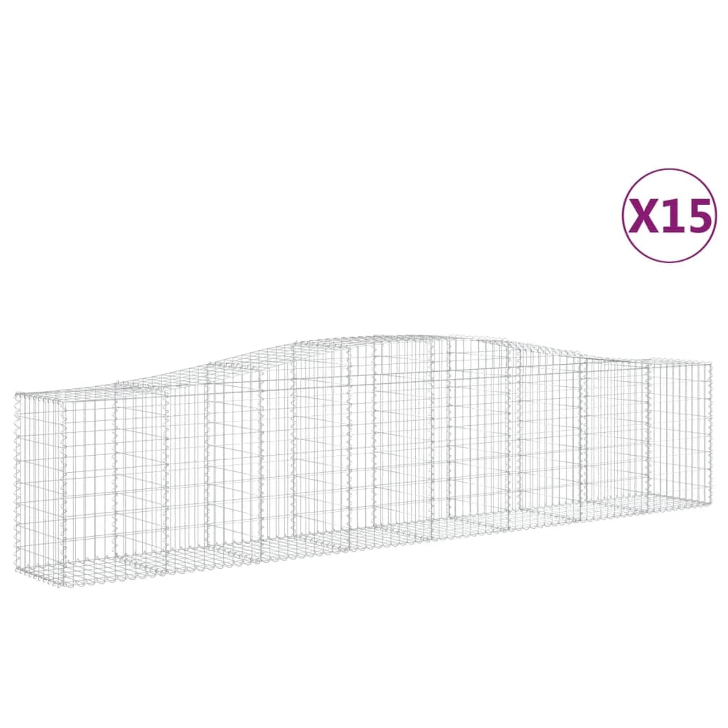 Cestini gabbioni recinzione a gabbia muro di contenimento ad arco 15 pezzi 400 x 50 x 80/100 cm ferro zincato argento 02_0040471
