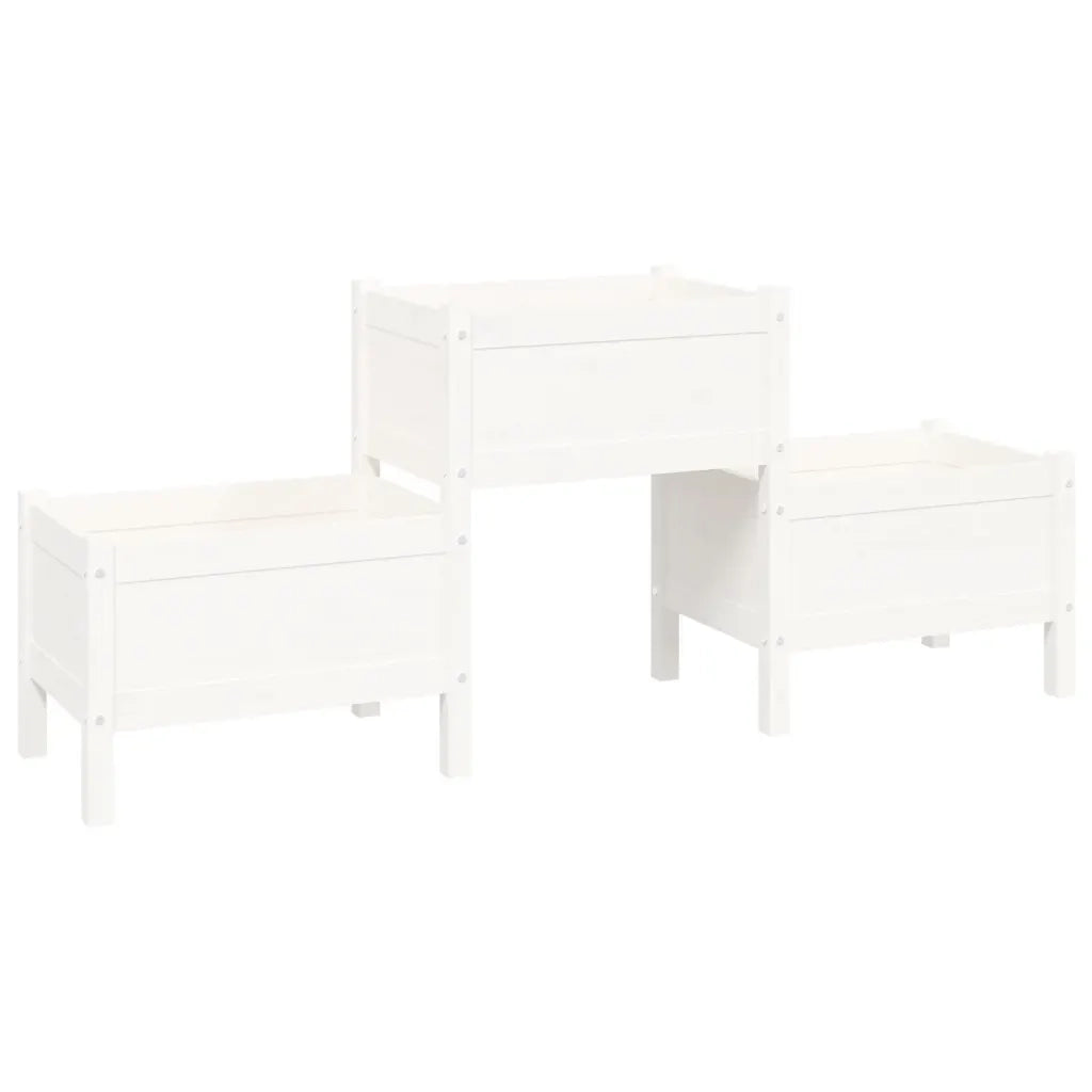 Fioriera-Vaso-Contenitore per Piante Bianca 178,5x44x75 cm in Legno Massello di Pino