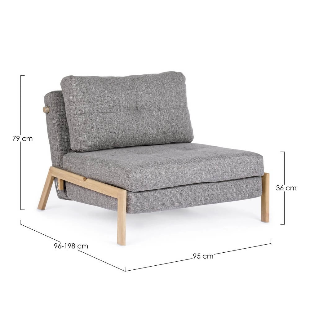 Poltrona Letto Singola in Tessuto con Gambe Effetto Legno - HARRISON