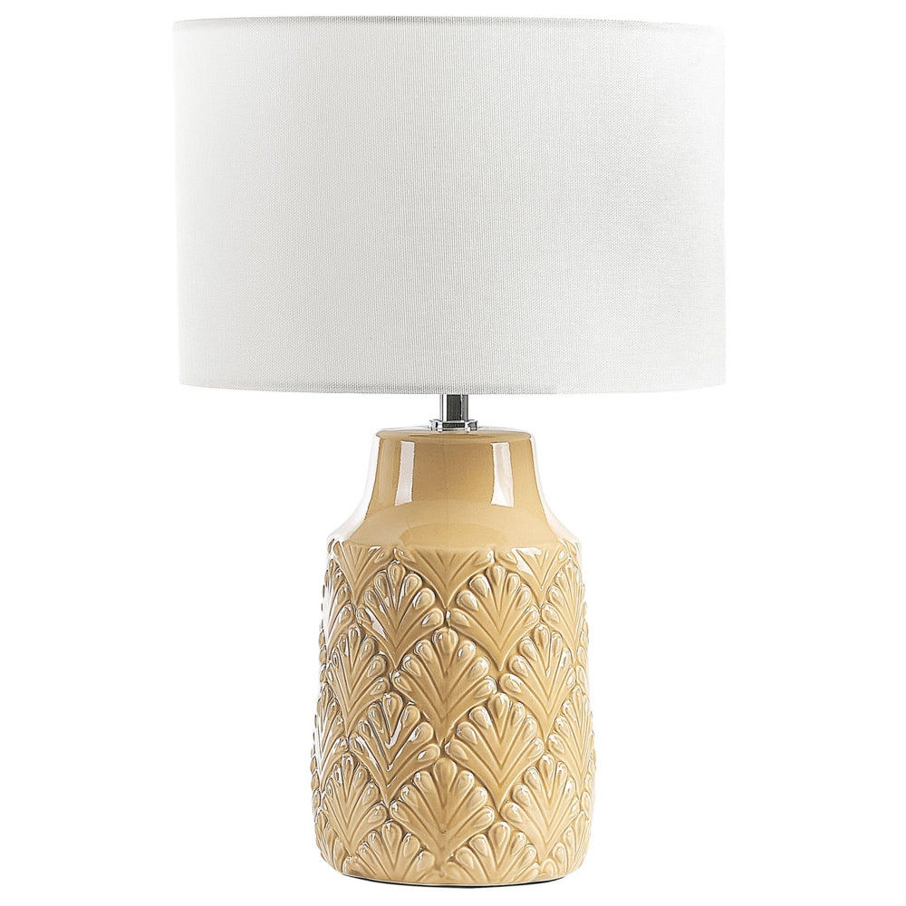 Lampada da tavolo in ceramica lino arancio giallo 43 cm base lucida paralume in tessuto scrivania moderna
