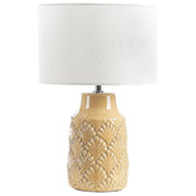 Lampada da tavolo in ceramica lino arancio giallo 43 cm base lucida paralume in tessuto scrivania moderna