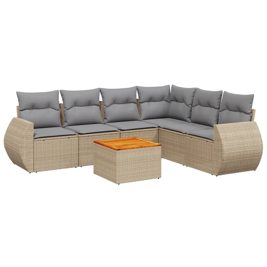Set Divani da Giardino 7 pz con Cuscini Beige in Polyrattan 3257354