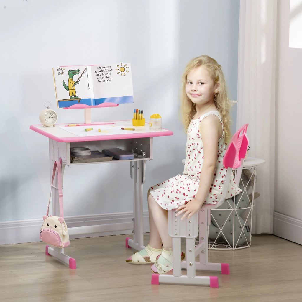 Scrivania per bambini con sedia e ripiani ¨C zephmum ¨C rosa 60x45x90-102 cm