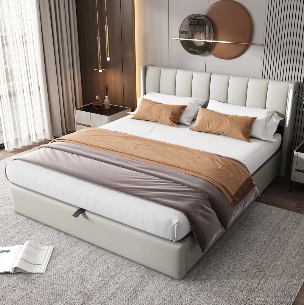 Letto matrimoniale 180x200 cm in PU grigio con LED e USB