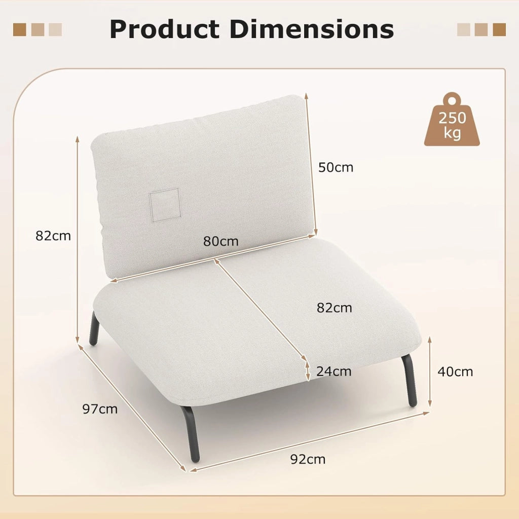 Poltrona Grande, Poltrona Imbottita con Struttura in Metallo e Tasca Portaoggetti, Sedia con Capacità di Carico fino a 250 kg, Poltrona Moderna per Soggiorno, Camera da Letto (Beige)