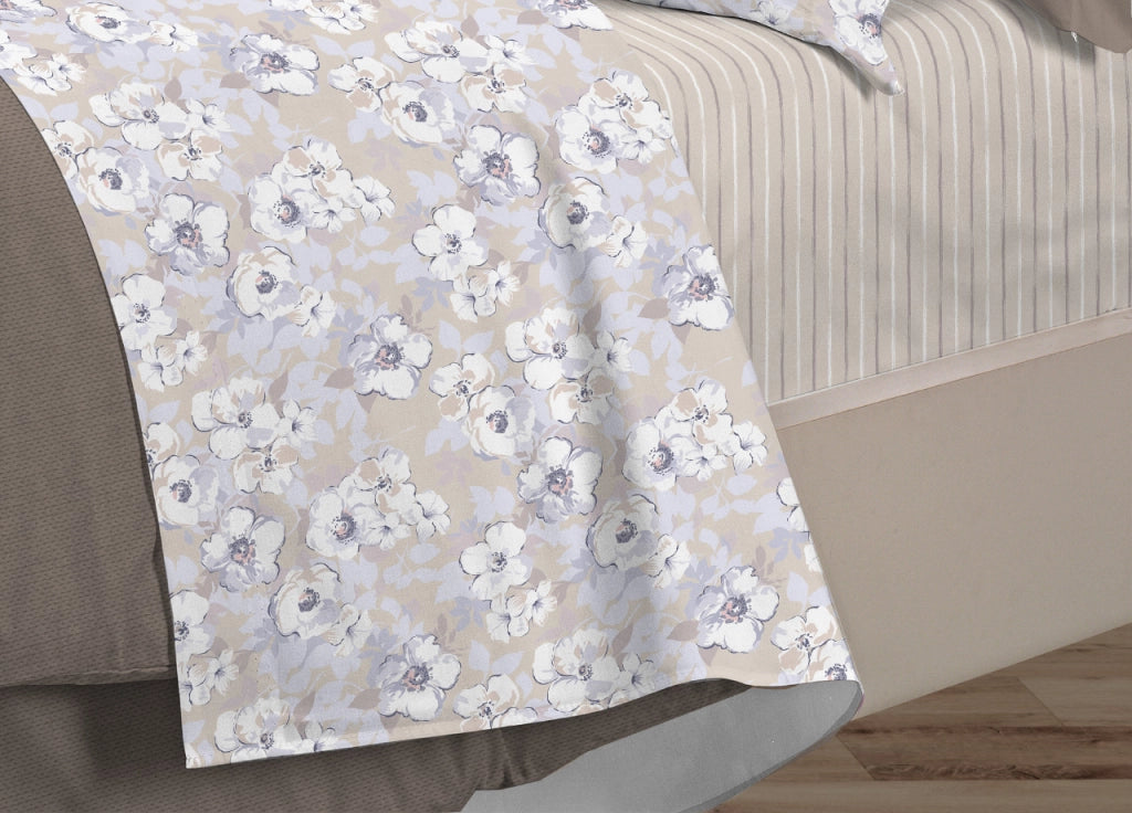 Completo Lenzuola Letto 100% Cotone Italy 3027 Disegno Indie - Singolo - Beige