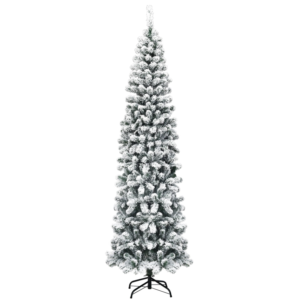 Albero artificiale di Natale, Abete innevato non illuminato con aghi in PVC base pieghevole di metallo 225 cm-Alberi di Natale