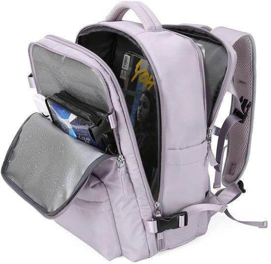 Borsa per donna, spalline ampie, cinturino in poliestere, impermeabile, ingresso USB, colore blu chiaro, dimensioni 43 x 30 x 20 cm
