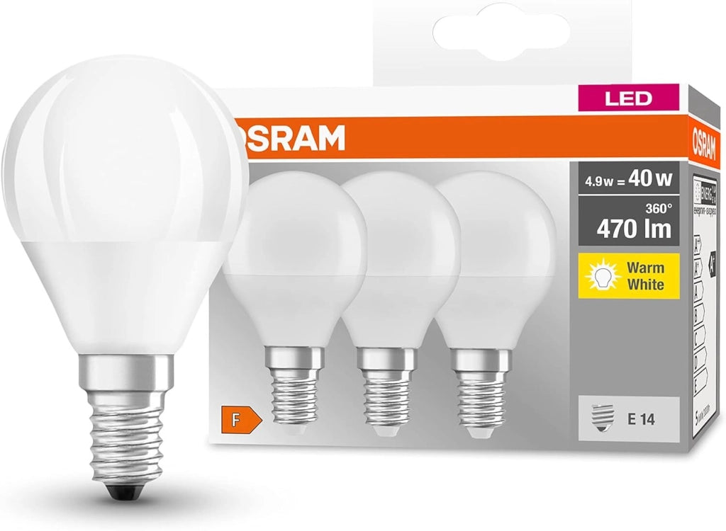 Osram 4058075090507 Classic Lampadina LED Smerigliata E14 4.9W 470lm 2700K Luce Calda Bianco Caldo confezione da 3