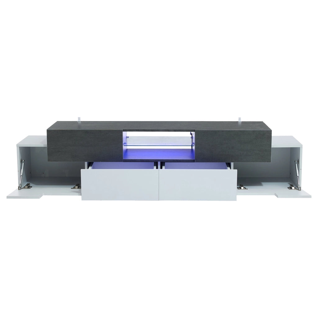 Mobile TV con Luci LED e Ripiani in Vetro ¨C MINIMAL ¨C Bianco e Grigio, per TV fino a 80 Pollici