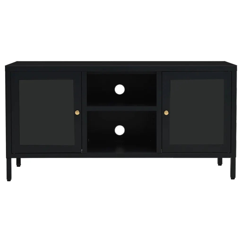 Mobile TV Nero 105x35x52 cm in Acciaio e Vetro 336058
