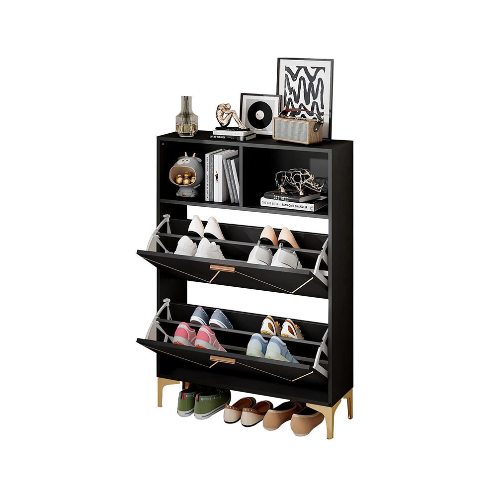 Armadio porta scarpe 2 ante 80x25x117 cm - Xylo - 4 scomparti, 2 ripiani aperti, piedi rialzati, MDF e metallo