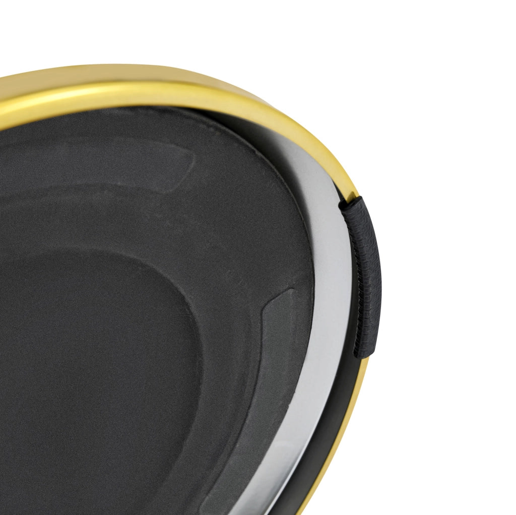 Tavolino rotondo in vetro temperato con base in metallo, elegante e compatto