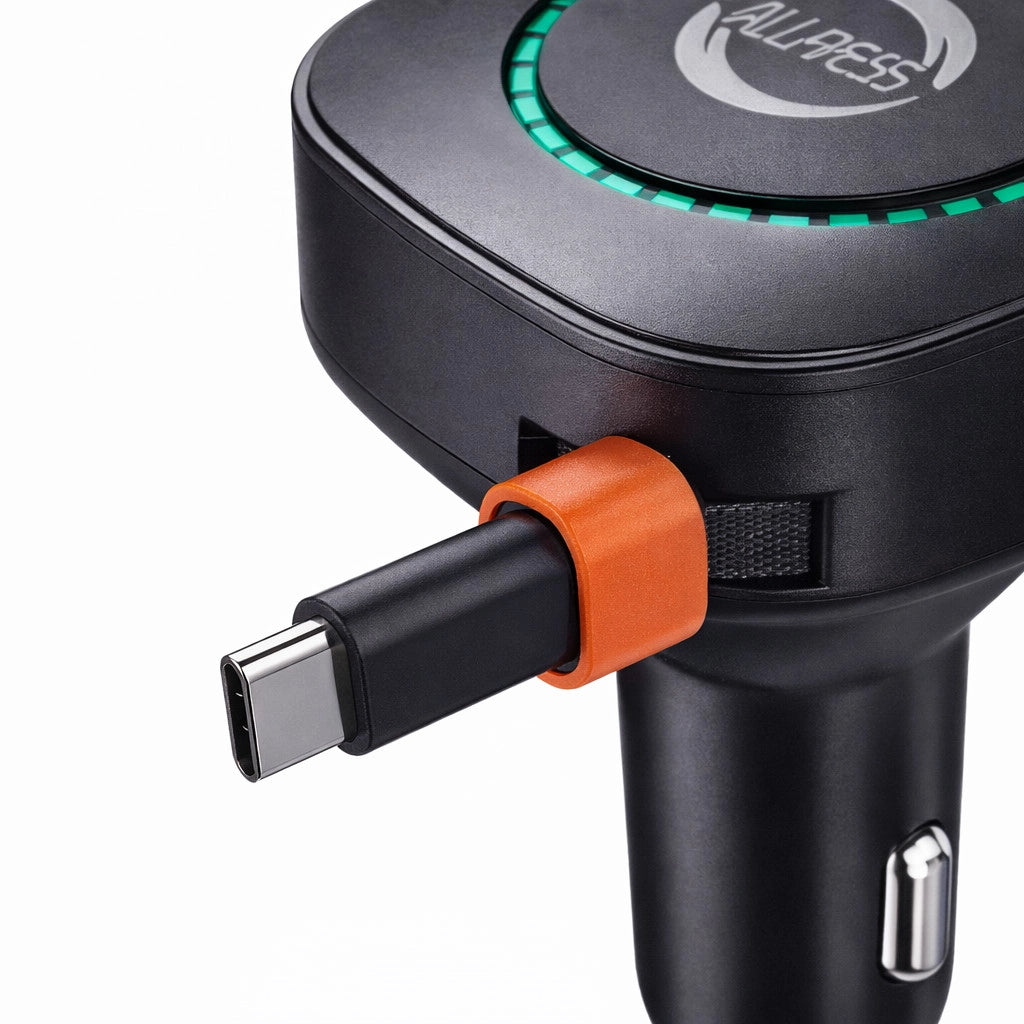 CARICABATTERIE AUTO USB TYPE-C 3.1A CAVO RETRATTILE 67CM 12V 24V RICARICA RAPIDA