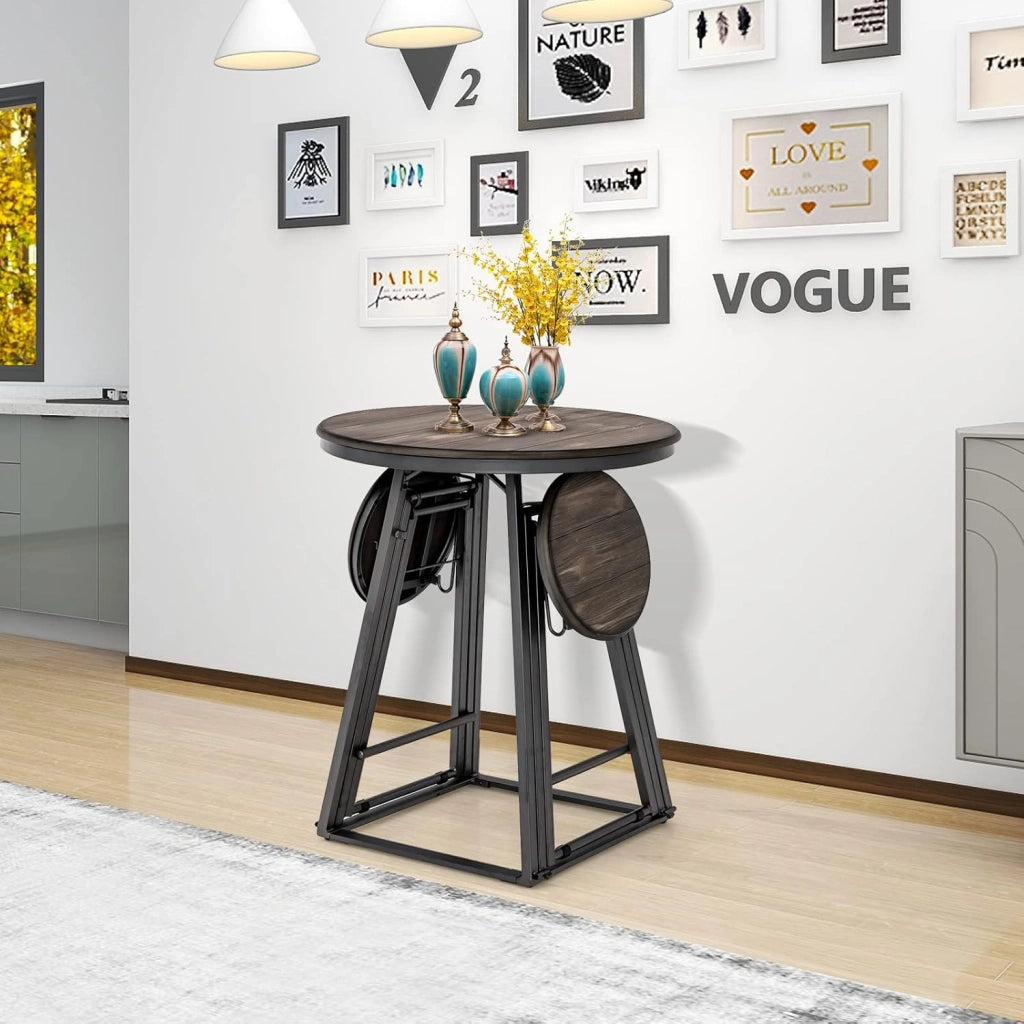 Set da 3 pezzi, Tavolo da Bar, Tavolo da Pranzo, Sgabelli Pieghevoli, Stile Industriale, Struttura Metallica,Mobili Bar, Salvaspazio