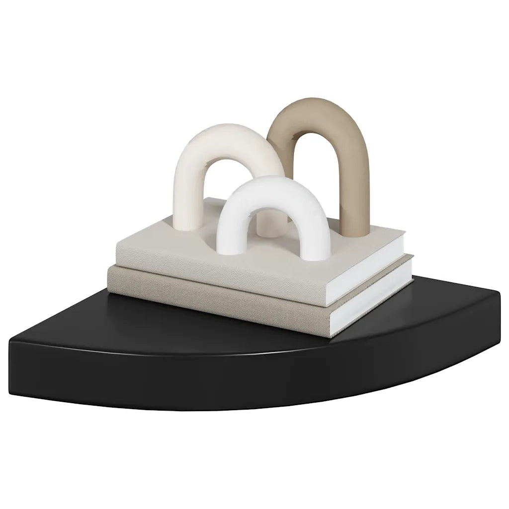 Scaffali Angolari a Parete 2 pz Nero Lucido 25x25x3,8 cm MDF 323890