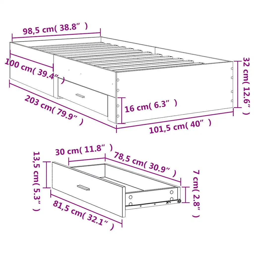 Giroletto Cassetti Rovere Sonoma 100x200 cm Legno Multistrato 3280421