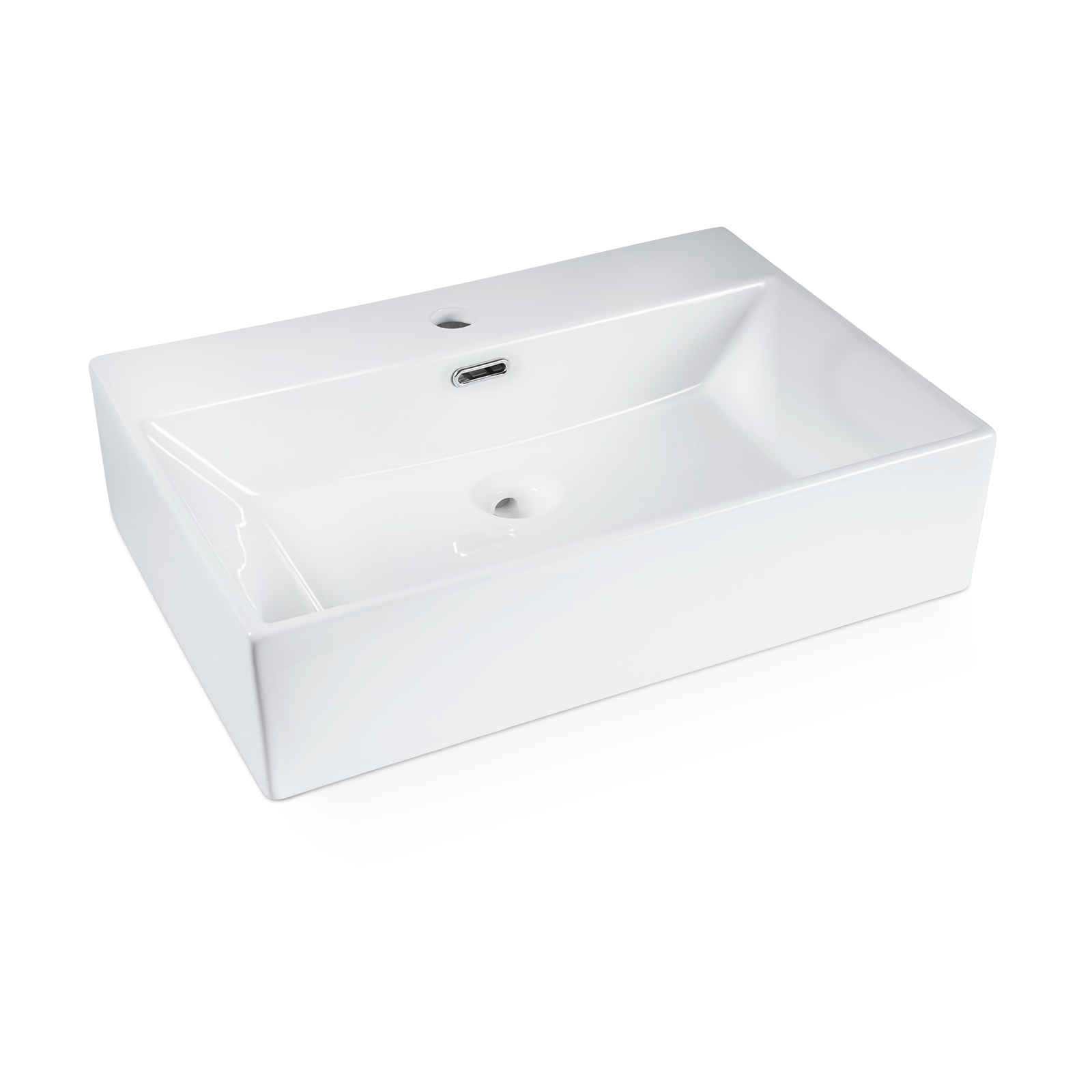 ZMH Lavabo da appoggio per bagno lavabo da appoggio rettangolare in ceramica bianca 60x42x15cm