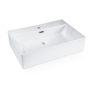 ZMH Lavabo da appoggio per bagno lavabo da appoggio rettangolare in ceramica bianca 60x42x15cm