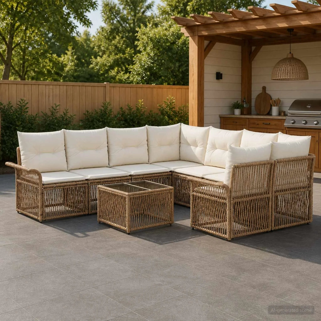 Set Divano da Giardino 9 pz Beige polyrattan 3434778