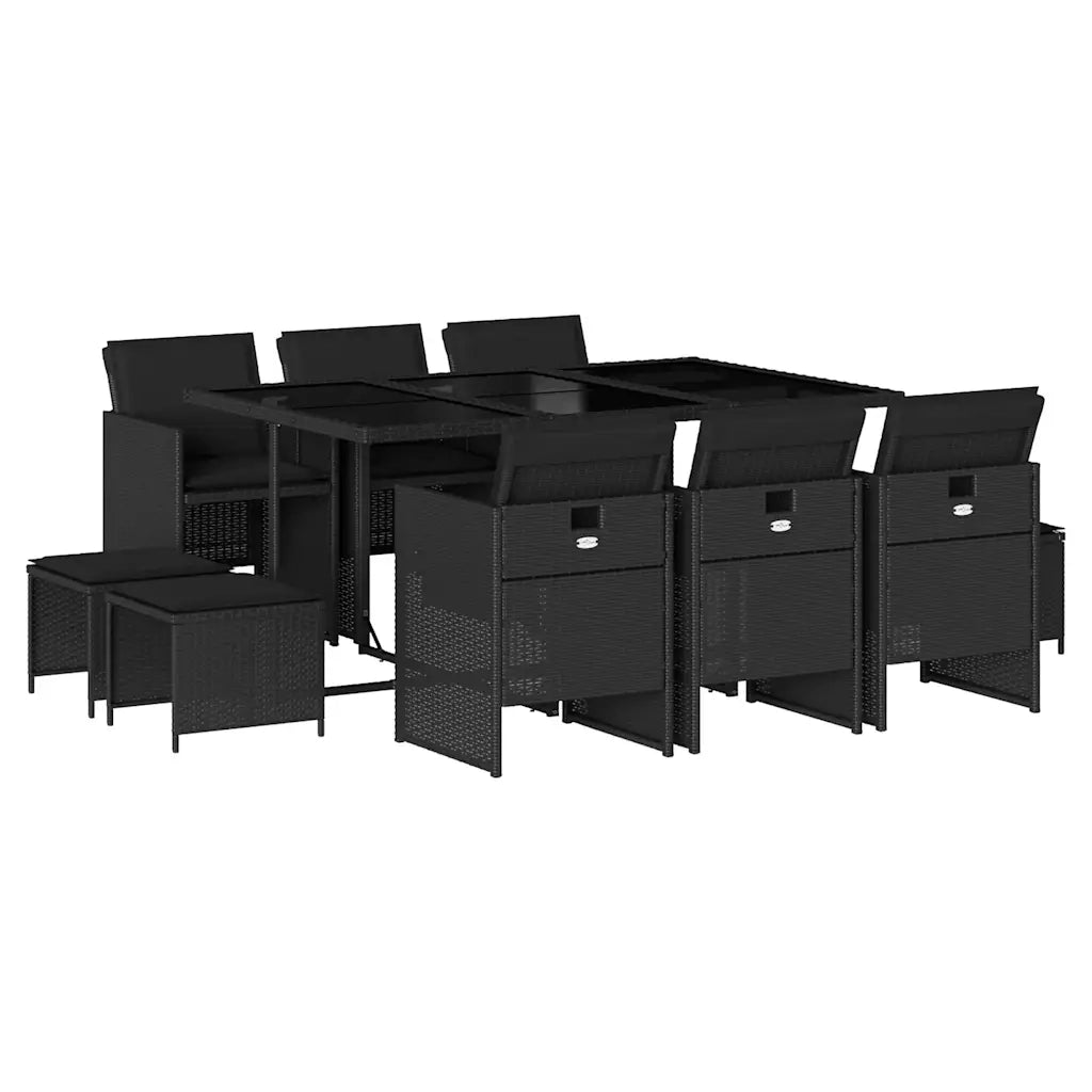 Set da Pranzo da Giardino 11 pz con Cuscini in Polyrattan Nero 3210607
