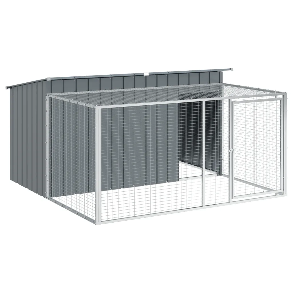 Cuccia per cani con recinto antracite 197x194x110 cm in acciaio zincato