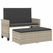 Panchina Giardino | Panca da Giardino Cuscini e Poggiapiedi Grigio Chiaro Polyrattan