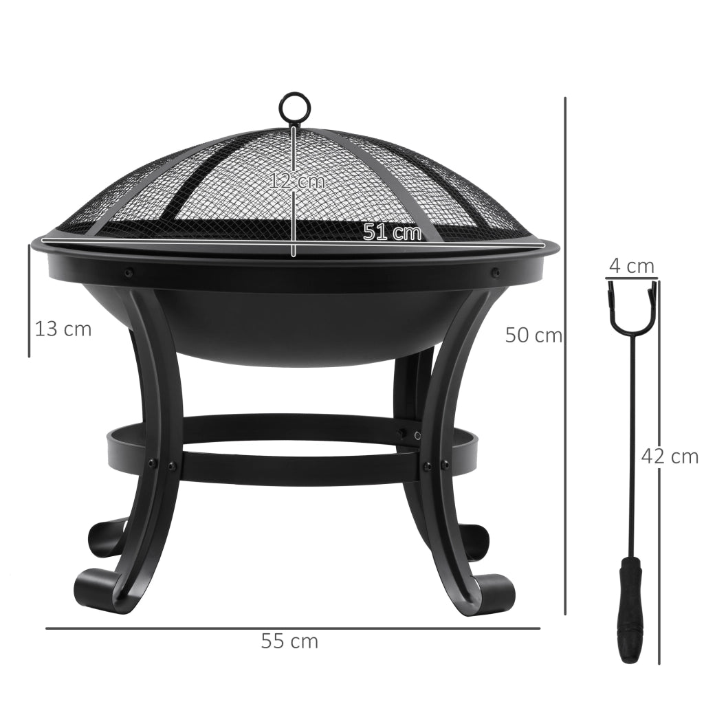 Brasero Foyer Esterno Rotondo con Parascintille ¨C zephmum ¨C Nero 55x55x50 cm