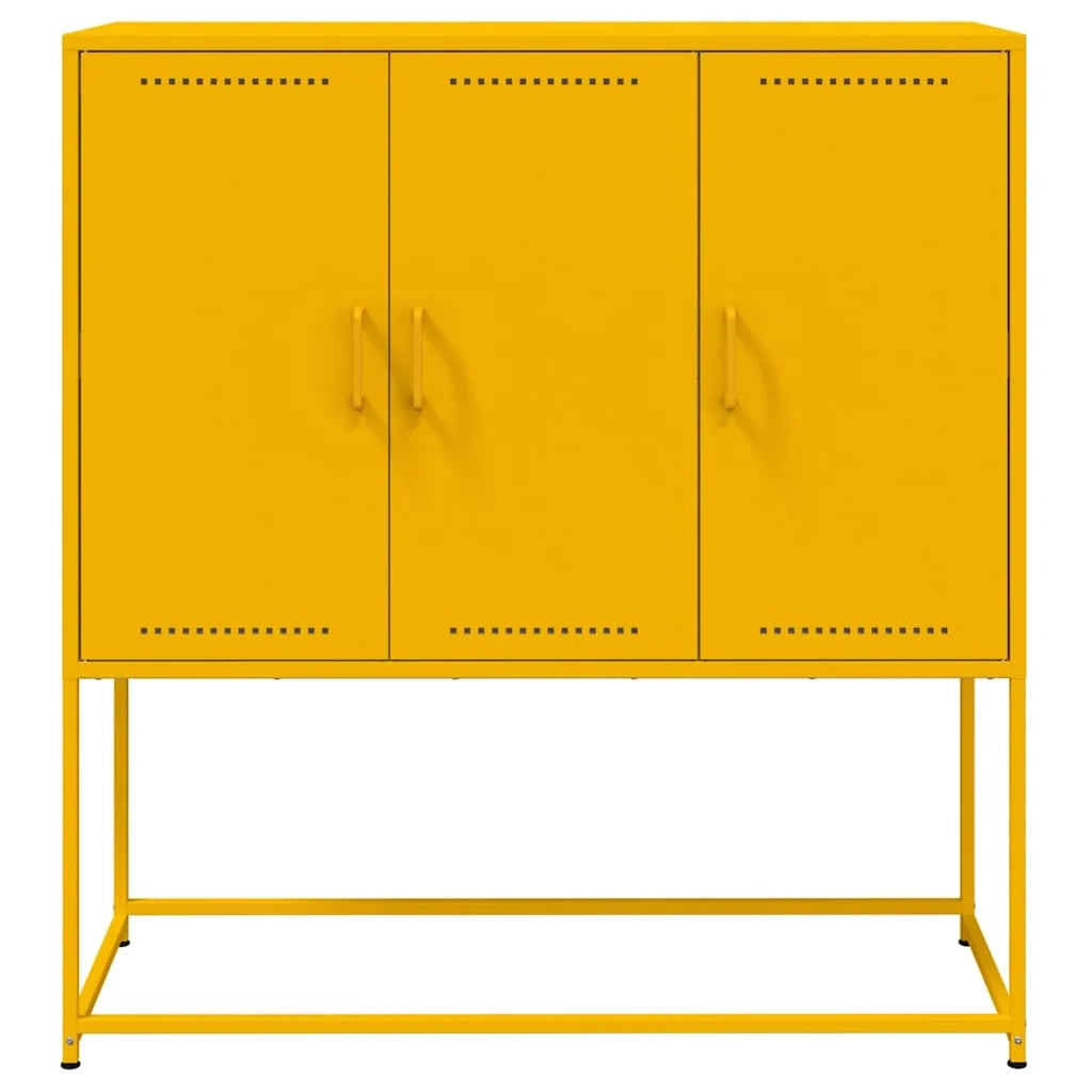 Buffet credenza cassettiera armadio mobile contenitore organizer cucina soggiorno salotto alto giallo senape 100,5 x 39 x 107 cm acciaio giallo 02_0034730