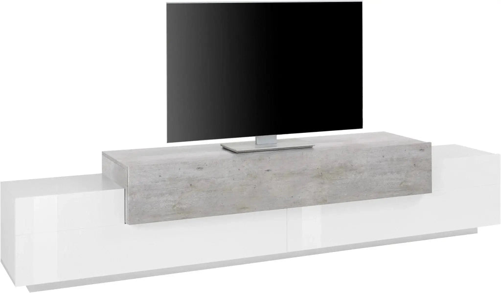 Porta TV moderno CORO 240 bianco lucido - cemento
