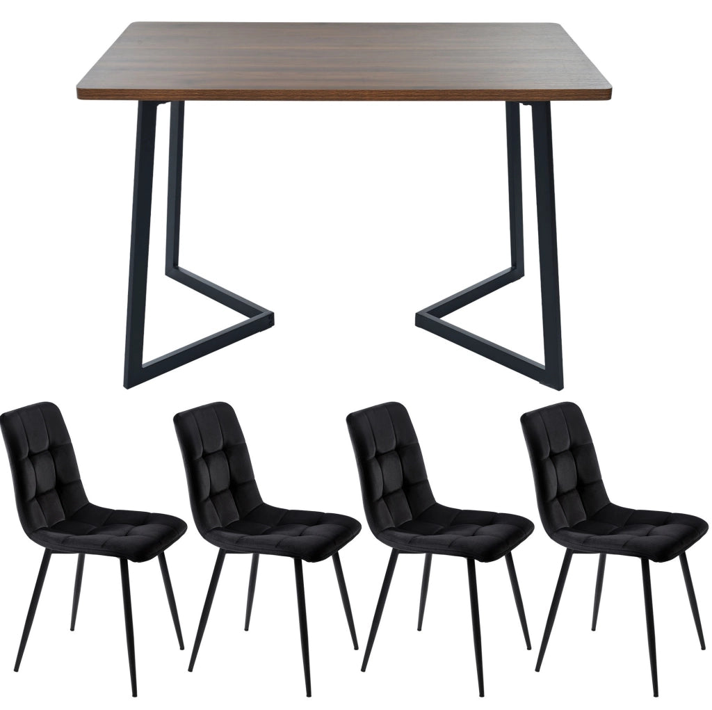 Gruppo pranzo 5 pezzi; tavolo moderno; MDF; colore noce