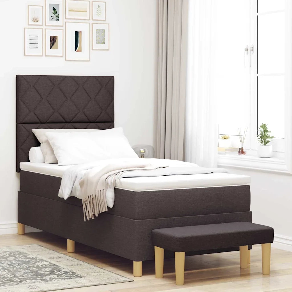 Letto a molle con materasso Marrone Scuro 190 x 90 cm Tessuto 3344341