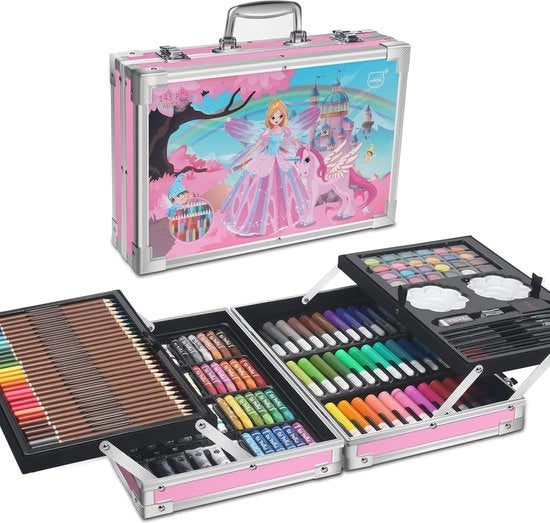 Set di arte 145 pezzi con scatola in alluminio lussuoso e set di segni completo per bambini e adulti