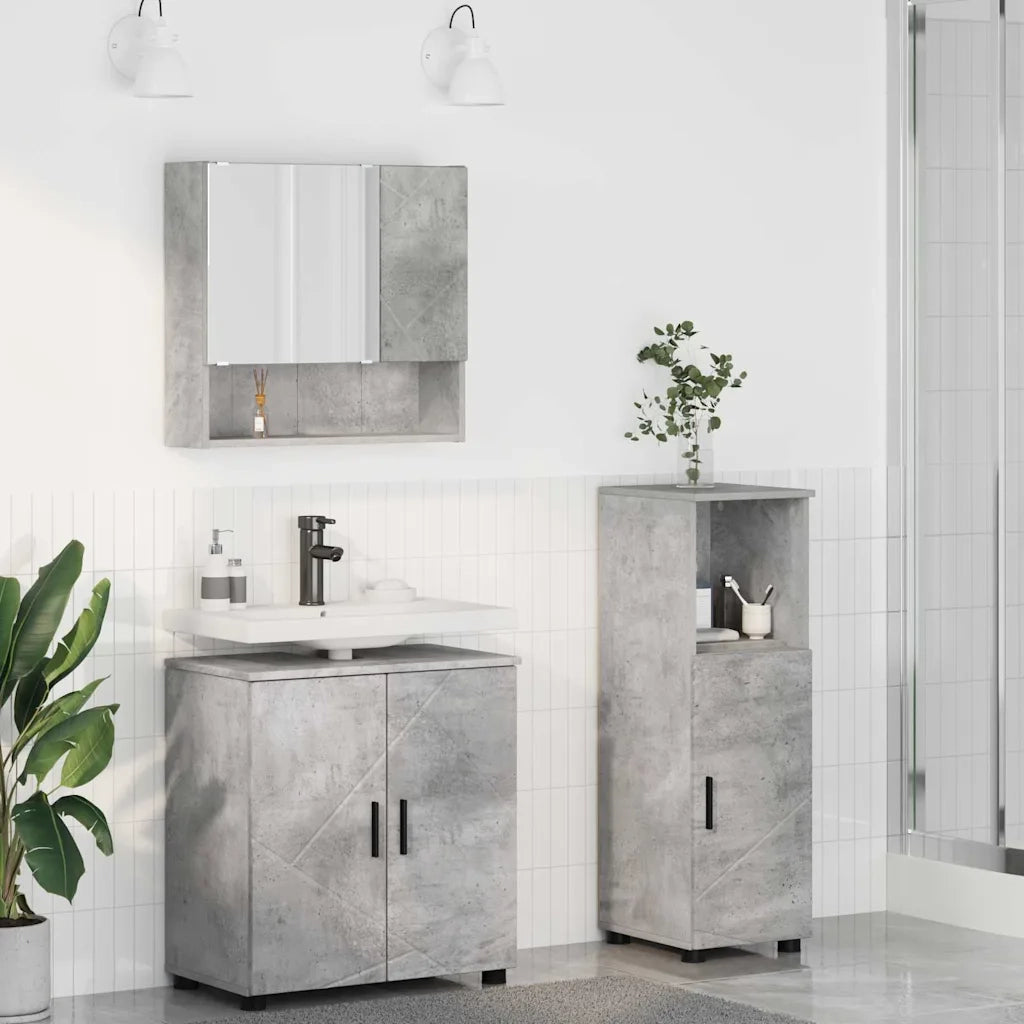 Set di mobili per il bagno con porta 3 pcs Grigio cemento 3392946