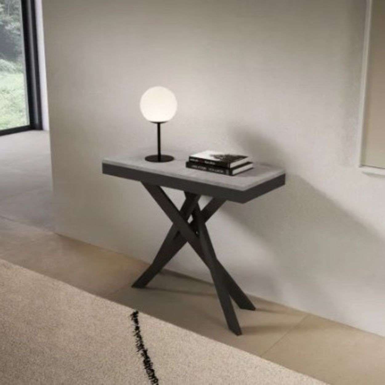 shopinnovativo- Consolle allungabile 90x40/300 cm Saki Evolution cemento gambe antracite