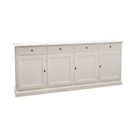 Credenza 4 ante 4 cassetti arte povera in legno massello e mdf con rifinitura in bianco 205x42x85 H