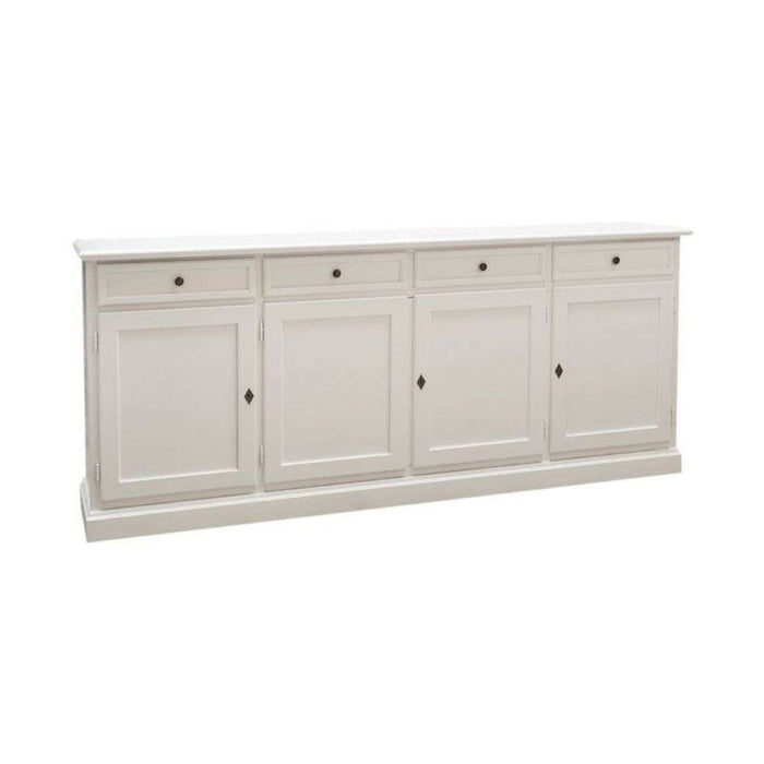 Credenza 4 ante 4 cassetti arte povera in legno massello e mdf con rifinitura in bianco 205x42x85 H